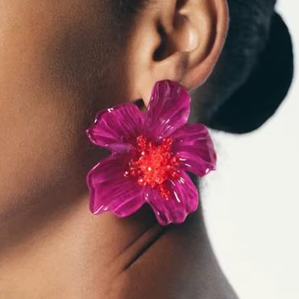 Floral Earrings Acrylic Purple Color
